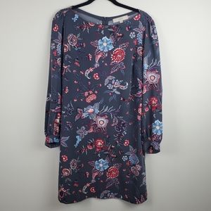LOFT Gray Floral Long Sleeve Dress - Size 10
